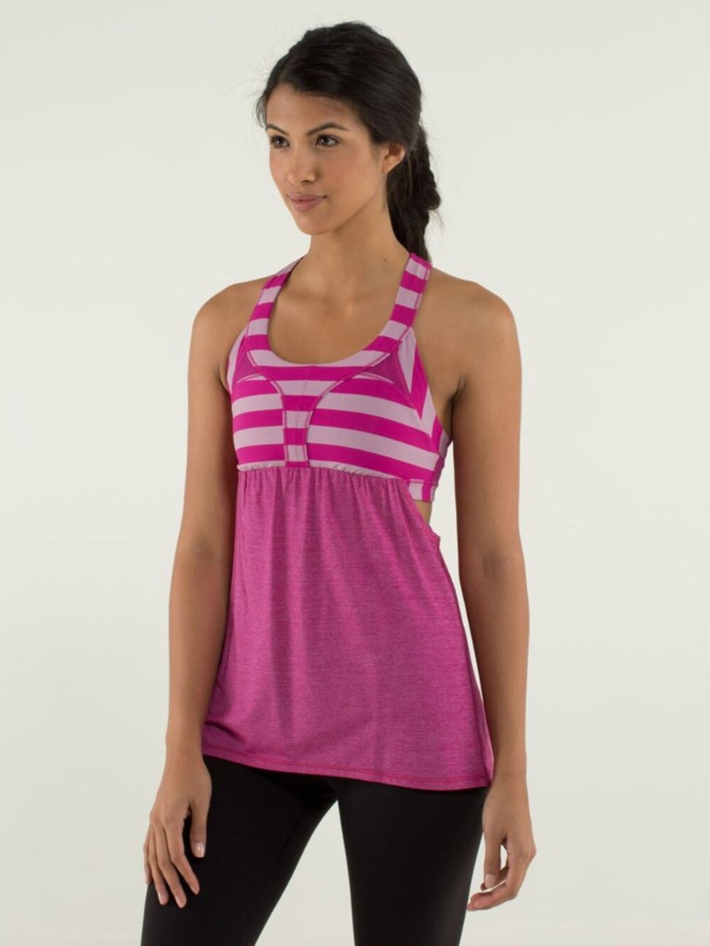 Lululemon 2-In-Run Tank 6 Heathered Raspberry Micro Macro Stripe Racerback